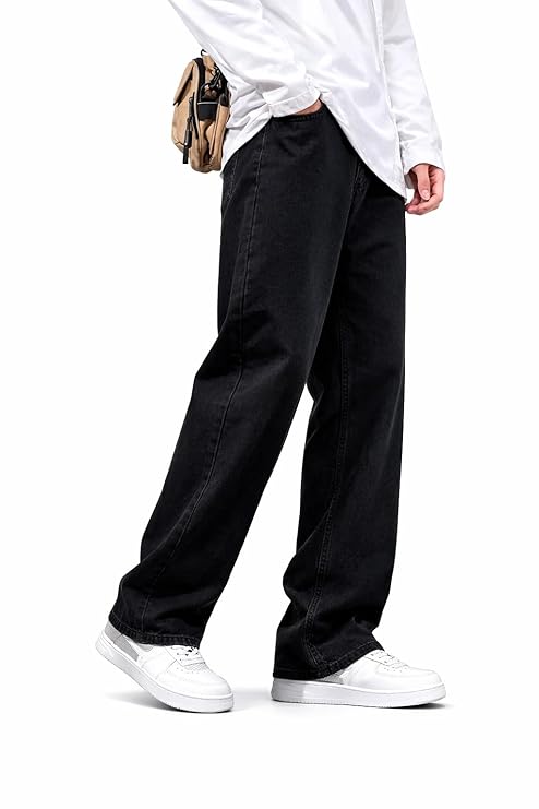 Indivane Men’s Baggy Loose Fit Denim Jeans – Mid-Rise Breathable Lightweight Casual Street Style Pants
