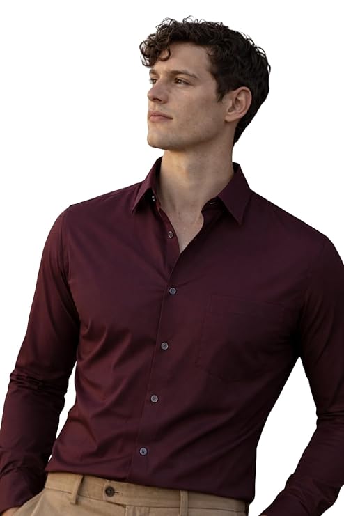 Louis Philippe Men’s Slim Fit Bamboo Blend Sustainable Stretch Young Formal Shirt