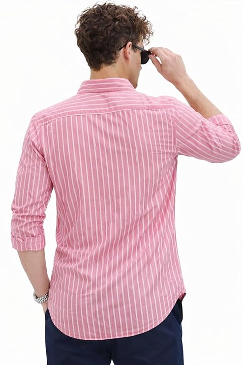 U TURN Men's Casual Printed Striped Stylish Latest Formal Shirt for Men