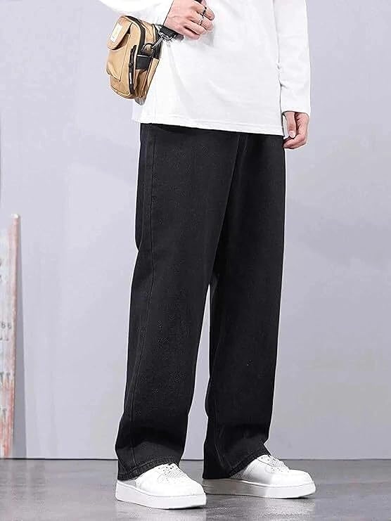 Indivane Men’s Baggy Loose Fit Denim Jeans – Mid-Rise Breathable Lightweight Casual Street Style Pants