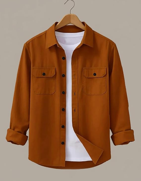 DEELMO Men’s Stylish Cotton Blend Casual Shirt || Full Sleeve Button-Down Shirt with Dual Flap Pockets || Comfortable Breathable Fabric || Perfect for Casual Office and Outing Wear